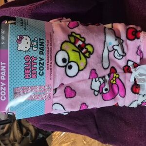 Womens Hello Kitty Pink and White Draw String Cozy Pajama Pants Small